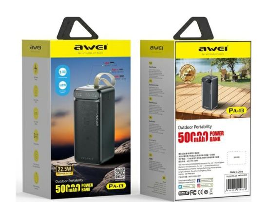 AWEI PowerBank PA-13 50000mAh 22,5W melns