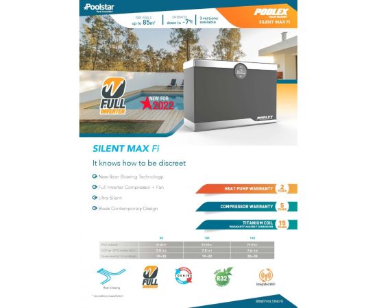 Poolex Silent Max 155 Full Inverter 65-85m3 15kW Peldbaseina siltumsūknis