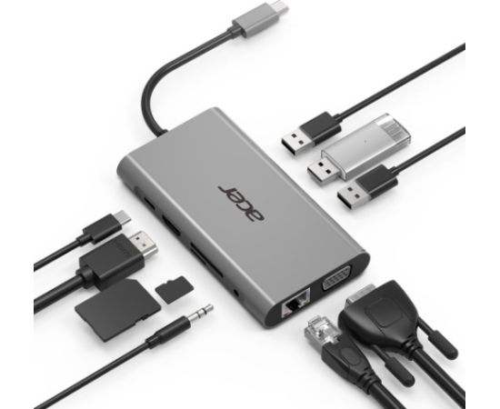 Acer HP.DSCAB.002 laptop dock/port replicator USB 3.2 Gen 1 (3.1 Gen 1) Type-C Silver Datoru dokstacijas