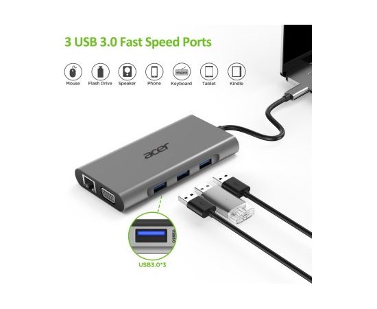 Acer HP.DSCAB.002 laptop dock/port replicator USB 3.2 Gen 1 (3.1 Gen 1) Type-C Silver Datoru dokstacijas