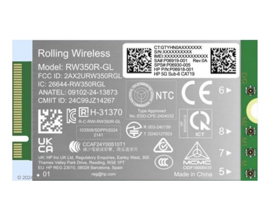HP 5G Modem m.2 WWAN 4G/5G Sub-6 GHz FM350-GL Mobile Broadband Cellular (compatible with WWAN-ready EliteBook 8 X - G1i G1a - 13 14 16, Flip, ZBook 8 X Fury - G1i G1a - 14 16 18) / B8BD4AA