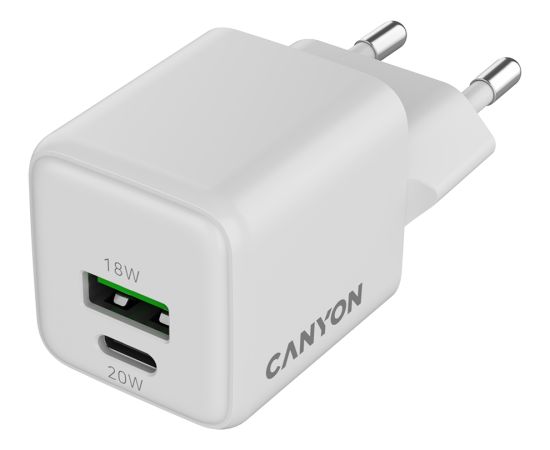 CANYON charger CU20AC GaN 20W 1xPD 1xQC EU White