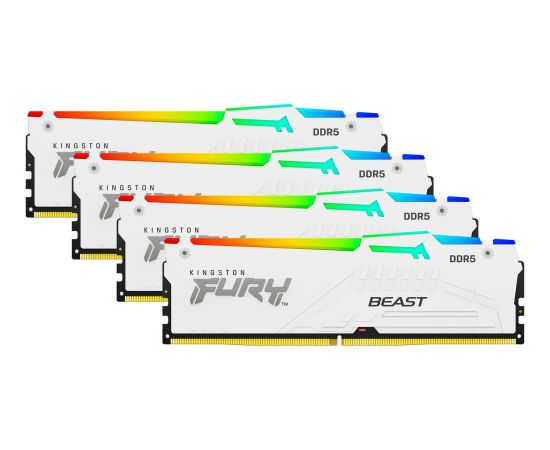 Kingston FURY DDR5 - 64GB - 5600 - CL - 40 (4x 16 GB) quad kit, RAM (white, KF556C40BWAK4-64, Fury Beast RGB, INTEL XMP)
