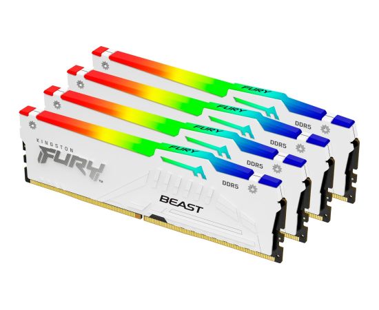 Kingston FURY DDR5 - 64GB - 5600 - CL - 40 (4x 16 GB) quad kit, RAM (white, KF556C40BWAK4-64, Fury Beast RGB, INTEL XMP)