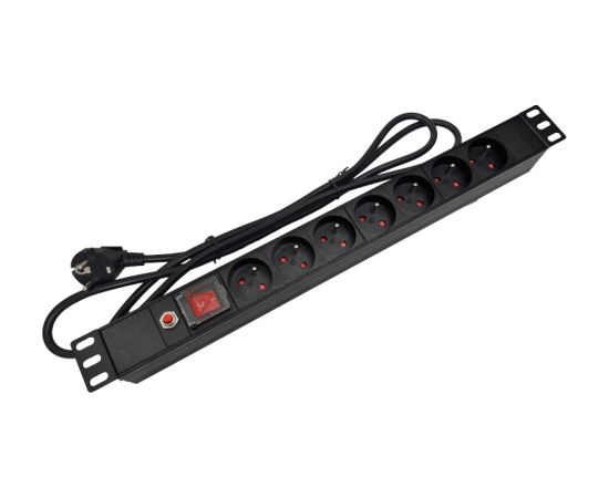 A-lan Alantec Listwa zasilająca 19" 230V - 7 gniazd (typu E - CEE 7/5), z wyłącznikiem LED, z zabezpieczeniem przeciwprzeciążeniowym, kabel 1,8m CEE 7/7 (PZ071U)