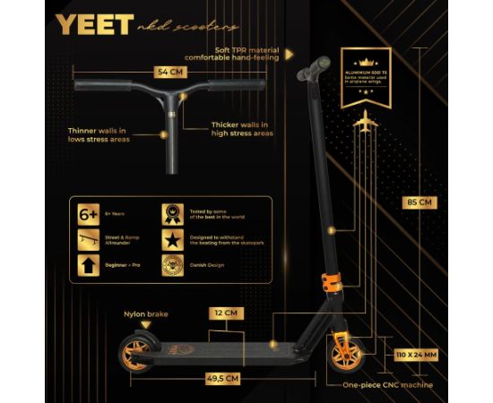 NKD YEET Stunt Scooter Melns/Zelts 85cm