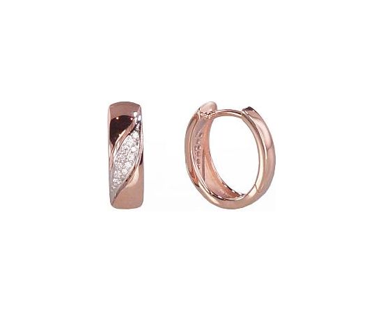 Zelta auskari ar apaļu aizdāri #1200341(Au-R+PRh-W)_DI, Sarkanais Zelts 585°, rodijs (pārklājums), Briljanti (0,1Ct), 3.15 gr.