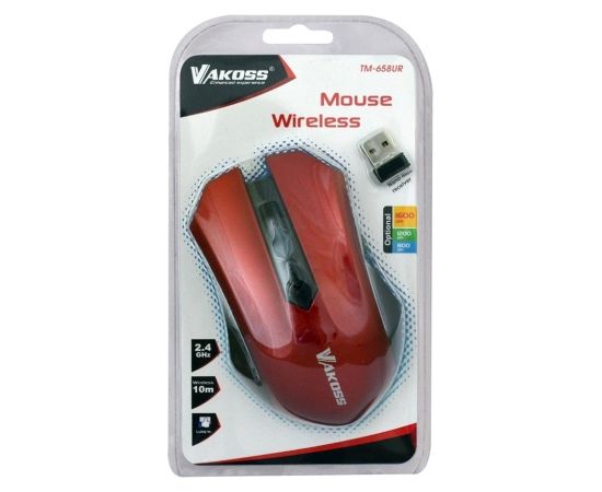 VAKOSS Wireless optical mouse TM-658UR 4D, 800/1200/1600DPI, 2.4GHz, red