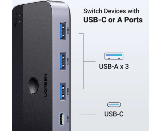 Ugreen CM662 USB 3.0 switch 2-in-4 switch + 2x USB-A cable - black