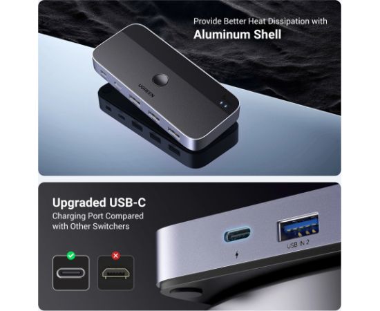 Ugreen CM662 USB 3.0 switch 2-in-4 switch + 2x USB-A cable - black