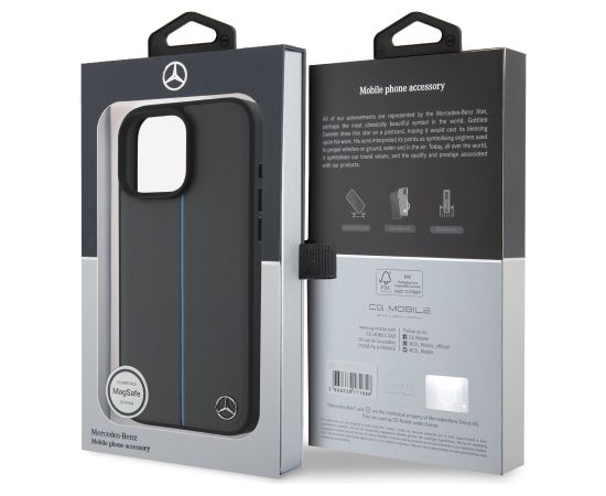 Mercedes Leather Blue Stripe MagSafe Case Чехол для Apple iPhone 16 Pro