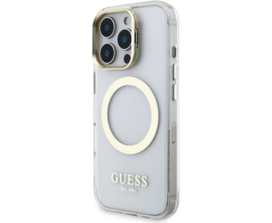 Guess IML Gold Outline Stand Camera Frame MagSafe Case Чехол для Apple iPhone 16 Pro Max
