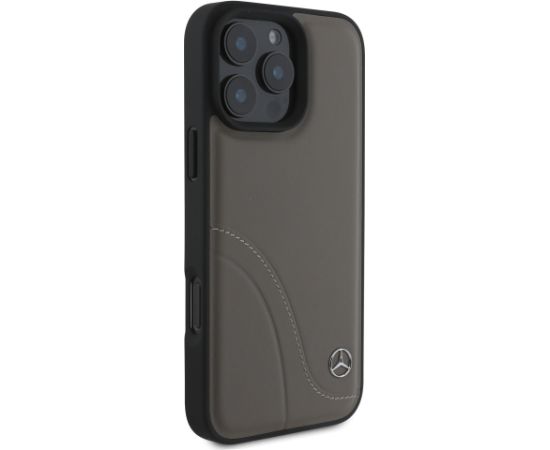 Mercedes Curved Stitches Leather Case Aizsargapvalks priekš Apple iPhone 16 Pro
