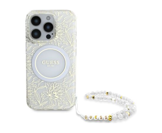 Guess IML Flowers Allover Strap MagSafe Case Aizsargapvalks priekš Apple iPhone 16 Pro Max