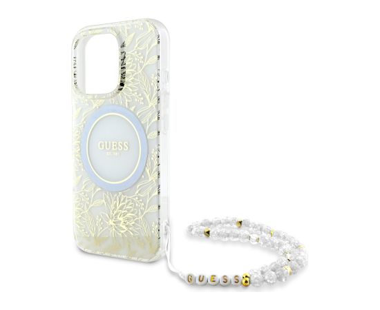Guess IML Flowers Allover Strap MagSafe Case Aizsargapvalks priekš Apple iPhone 16 Pro Max