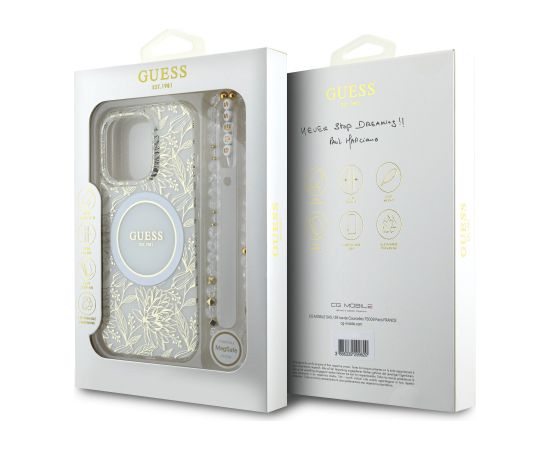 Guess IML Flowers Allover Strap MagSafe Case Aizsargapvalks priekš Apple iPhone 16 Pro Max