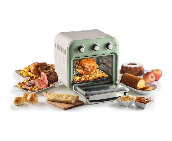Ariete 3-in-1 Vintage Green Air Fryer and Mini Oven (white/light green, 1,350 watts, 16-liter cooking space, with viewing window)