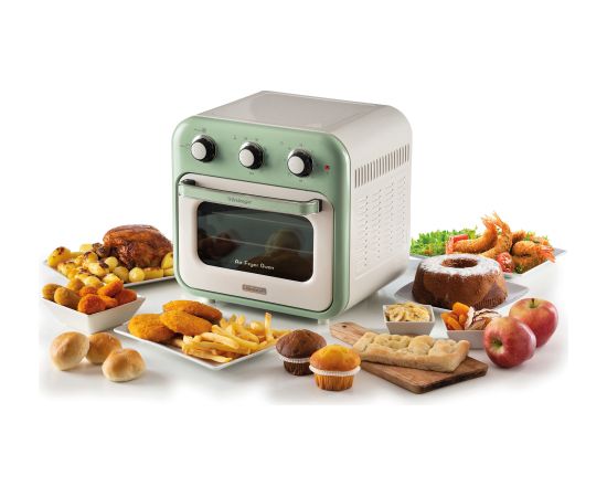 Ariete 3-in-1 Vintage Green Air Fryer and Mini Oven (white/light green, 1,350 watts, 16-liter cooking space, with viewing window)