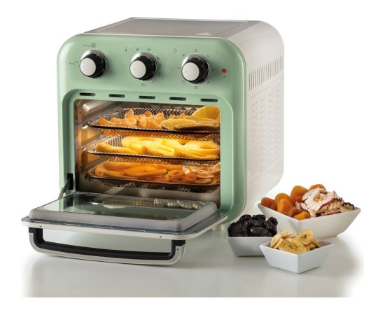 Ariete 3-in-1 Vintage Green Air Fryer and Mini Oven (white/light green, 1,350 watts, 16-liter cooking space, with viewing window)
