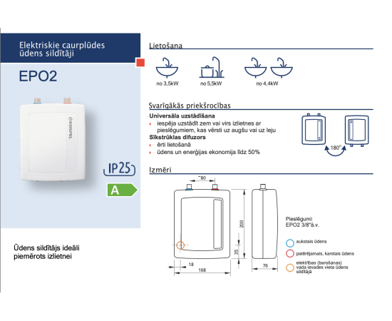 Kospel EPO2-3 3.5kW 230V caurplūdes ūdens sildītājs