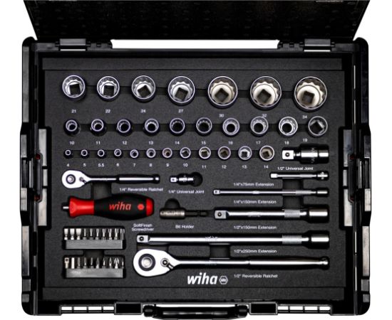 Wiha socket wrench and bit set 1/4 and 1/2, 60 pieces (with 2 ratchets and plug-in handle, in L-BOXX)