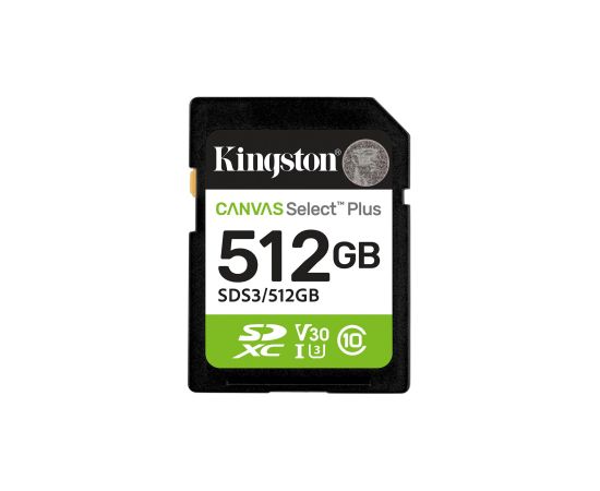 Kingston Technology 512GB SDXC Canvas Select Plus Gen3 150MB/s C10 UHS-I U3 V30