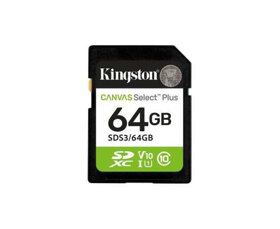 Kingston Technology 64GB SDXC Canvas Select Plus Gen3 100MB/s C10 UHS-I U1 V10