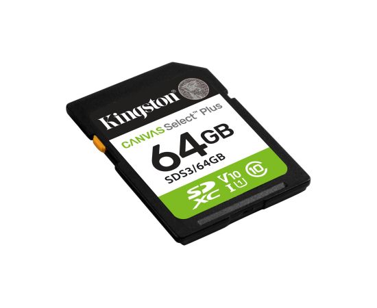 Kingston Technology 64GB SDXC Canvas Select Plus Gen3 100MB/s C10 UHS-I U1 V10