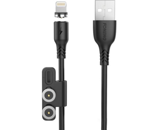 Foneng X62 Magnetic 3in1 USB to USB-C / Lightning / Micro USB Cable, 2.4A, 1m (Black)