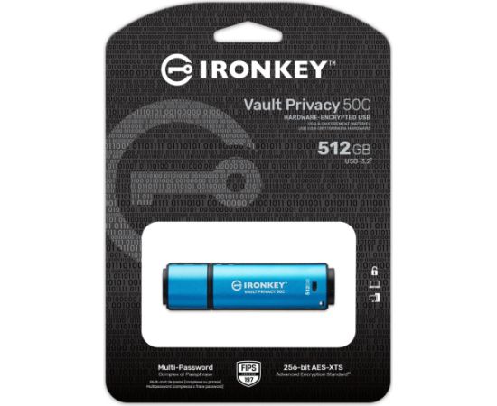 Kingston IronKey Vault Privacy 50 512 GB, USB stick (light blue/black, USB-C 3.2 Gen 1)