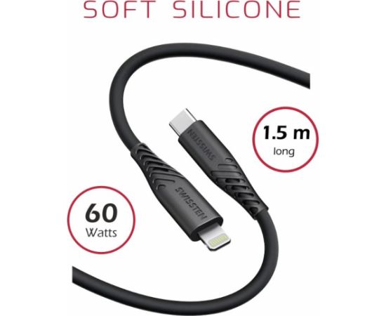 Swissten Soft Silicone USB-C - Lightning 60W Кабель для передачи данных и зарядки 1.5m