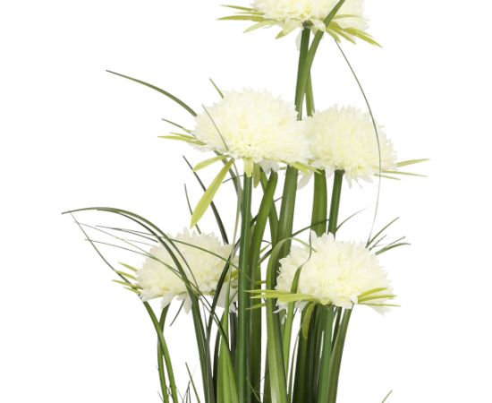 Artificial flower IN GARDEN H70cm, white chrysanthemum, grass with pot