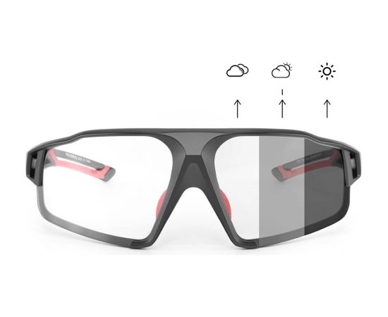 Rockbros SP216BK UV400 photochromic cycling glasses, black and red