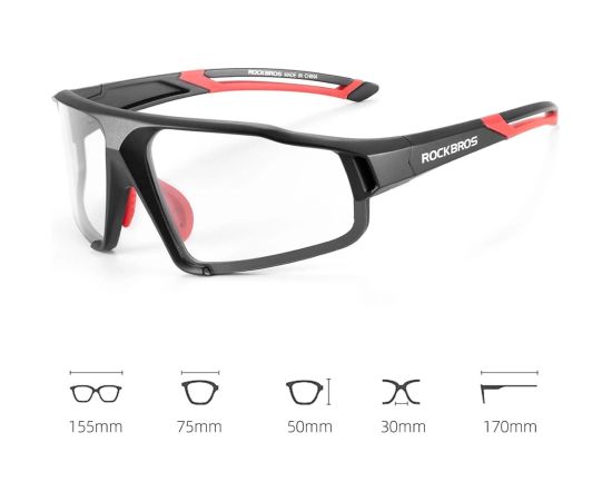 Rockbros SP216BK UV400 photochromic cycling glasses, black and red
