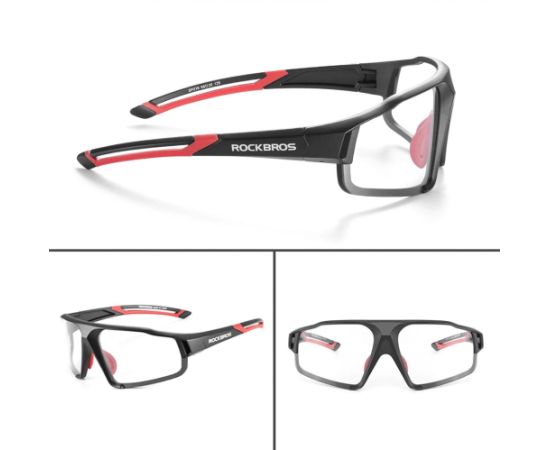 Rockbros SP216BK UV400 photochromic cycling glasses, black and red