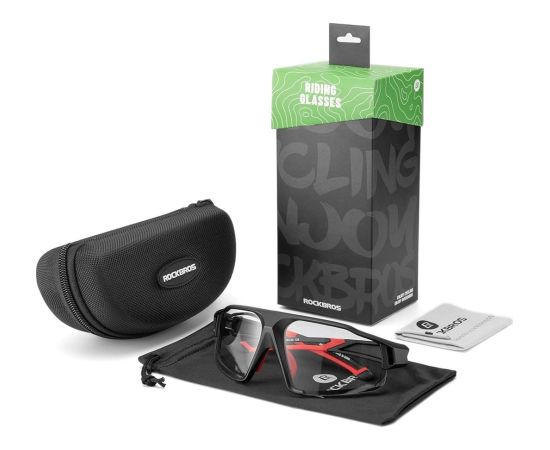 Rockbros SP216BK UV400 photochromic cycling glasses, black and red
