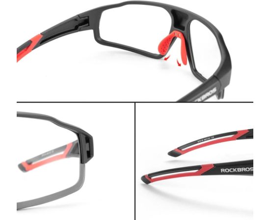 Rockbros SP216BK UV400 photochromic cycling glasses, black and red
