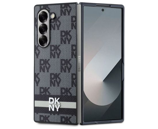 DKNY -  DKNY PU Leather Checkered Pattern and Stripe Case for Samsung Galaxy Z Fold 6 Black