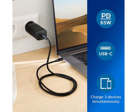 Philips DLP2681|12 GaN lādētājs 65W | 3,25A melns
