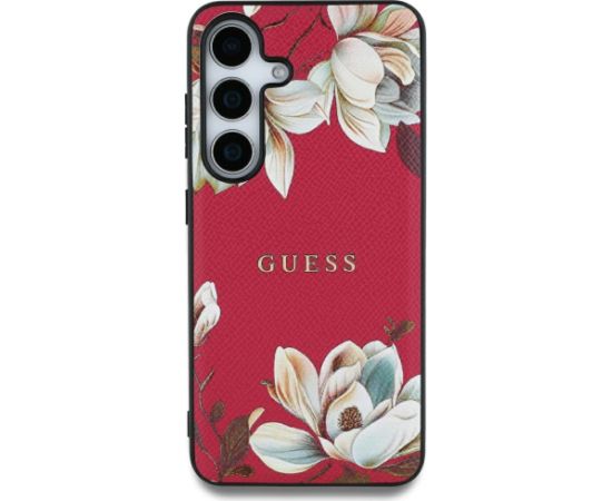 Чехол Guess Grained с цветочным узором MagSafe для Samsung Galaxy S25 Ultra, фуксия