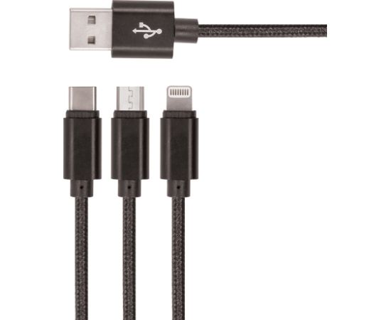 Setty 3in1 USB neilona kabelis melns R