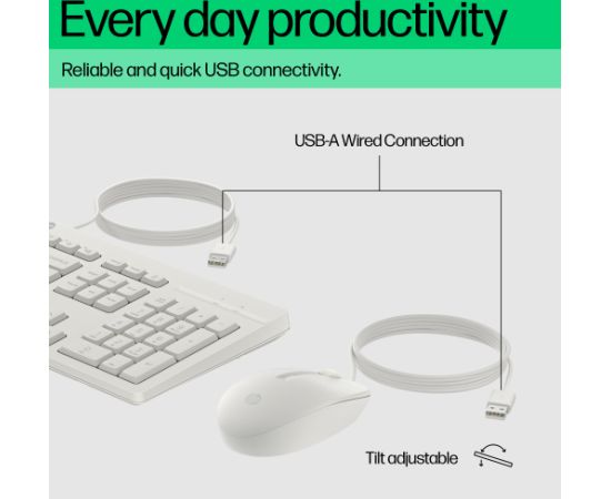 HP 225 G2 USB Wired Mouse Keyboard Combo, Copilot Key - Cashmere White - ESTONIAN / AW5S6AA#ARK