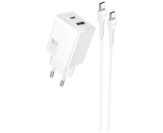 Сетевая зарядка Hoco N71 30W GaN USB-C/USB-A + USB-C to USB-C cable 1.0m белая