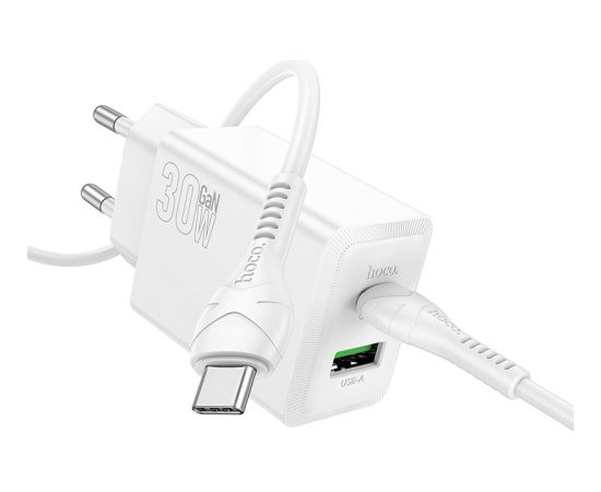 Сетевая зарядка Hoco N71 30W GaN USB-C/USB-A + USB-C to USB-C cable 1.0m белая