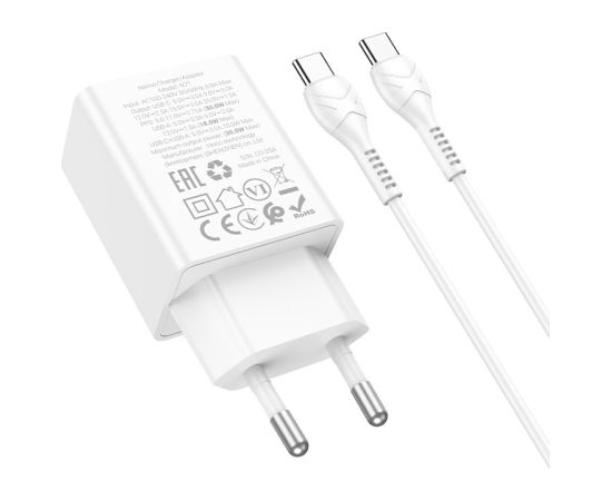 Сетевая зарядка Hoco N71 30W GaN USB-C/USB-A + USB-C to USB-C cable 1.0m белая