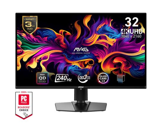 Monitor MSI MAG 321UPX QD-OLED 32" Gaming Panel QD-OLED 3840x2160 16:9 240Hz Matte 0.03 ms Swivel Pivot Height adjustable Tilt Colour Black MAG321UPXQD-OLED