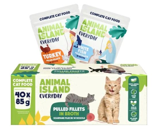 ANIMAL ISLAND Everyday Turkey and White fish fillets in broth - wet cat food - 40 x 85g