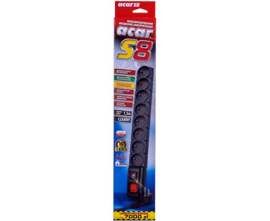 ACAR S8 power extension 1.5 m 8 AC outlet(s) Indoor Black