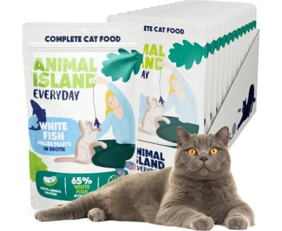 ANIMAL ISLAND Everyday White fish fillets in broth - wet cat food - 12 x 85g