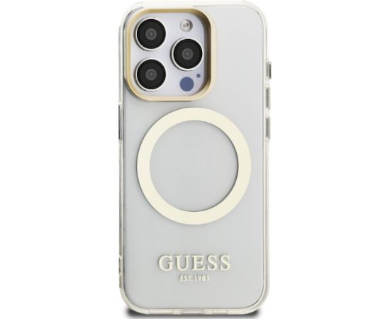 Guess IML Gold Outline Stand Camera Frame MagSafe Case Чехол для Apple iPhone 15 Pro